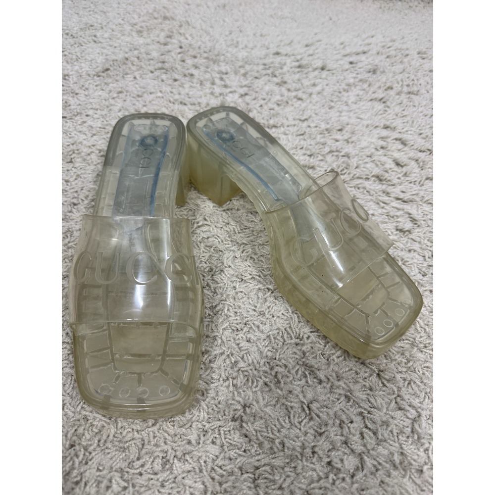 GUCCI Womens Clear Translucent Block Heel Slide Sandals EU 38 US 8 Summer Luxury - Picture 2 of 13